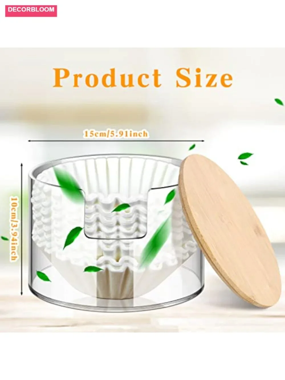 Acrylic Coffee Filter Holder Storage Container with Bamboo Lid